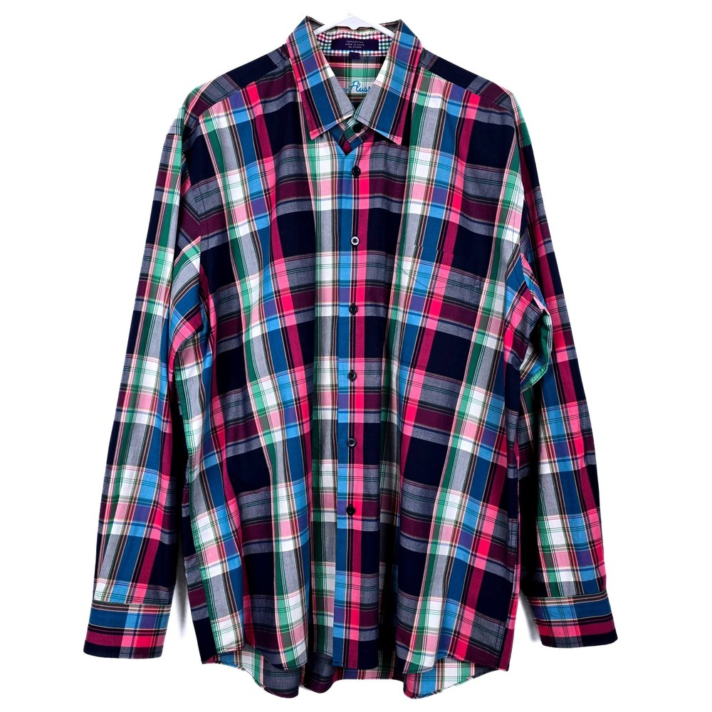 Alan Flusser Mens XL Multicolor Plaid Long Sleeve Button Down Cotton Shirt